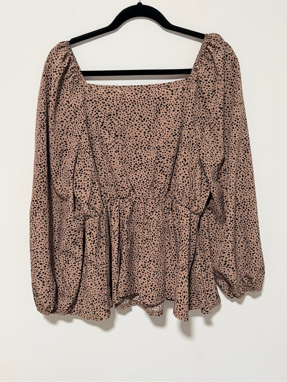SHEIN Curve Allover Cheetah Print Square Neck Flounce Sleeve Peplum Blouse NWOT - Picture 5 of 5